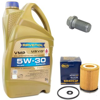 Engineoil set VMP SAE 5W-30 5 liters + Oil Filter SH4093P + Oildrainplug 08277