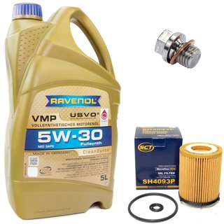 Engineoil set VMP SAE 5W-30 5 liters + Oil Filter SH4093P + Oildrainplug 12341