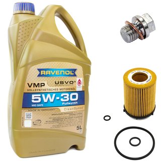 Engineoil set VMP SAE 5W-30 5 liters + Oil Filter SH4093P + Oildrainplug 12341