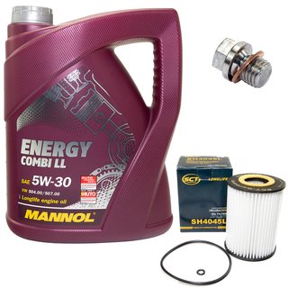 Engine Oil Set 5W-30 5 liters + oil filter SCT SH4045L + Oildrainplug 12341