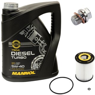 Engine oil set 5W40 Diesel Turbo 5 liters + oil filter SH4045L + Oildrainplug 12341