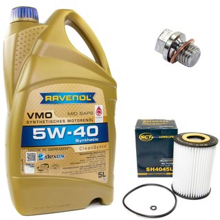 Engineoil set VMO SAE 5W-40 5 liters + Oil Filter SH4045L + Oildrainplug 12341