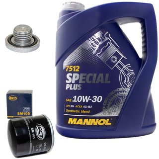Engineoil set Special Plus 10W30 API SN 5 liters + Oil Filter SM105 + Oildrainplug 04572