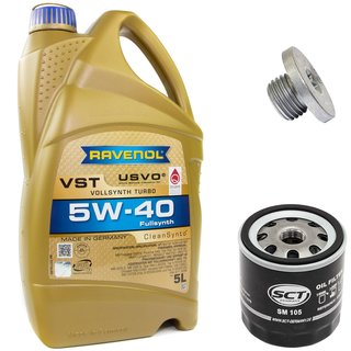 Motorl Set VollSynth Turbo VST SAE 5W-40 5 Liter + lfilter SM105 + lablassschraube 04572