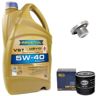 Engineoil set VollSynth Turbo VST SAE 5W-40 5 liters + Oil Filter SM105 + Oildrainplug 04572