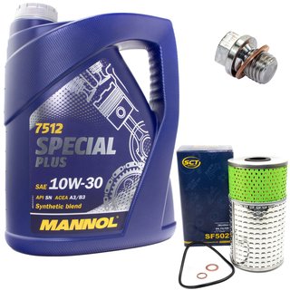 Engineoil set Special Plus 10W30 API SN 5 liters + Oil Filter SF502 + Oildrainplug 12341