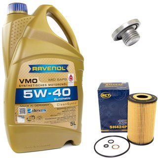Engineoil set VMO SAE 5W-40 5 liters + Oil Filter SH424P + Oildrainplug 04572
