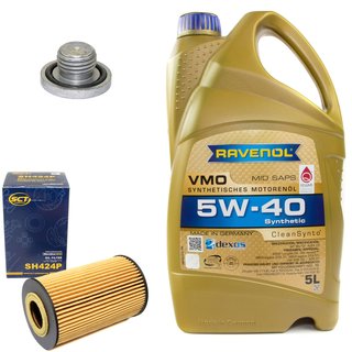 Engineoil set VMO SAE 5W-40 5 liters + Oil Filter SH424P + Oildrainplug 04572