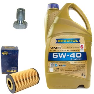 Engineoil set VMO SAE 5W-40 5 liters + Oil Filter SH424P + Oildrainplug 48893