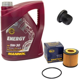 Engine Oil Set 5W-30 5 liters + oil filter SCT SH4790P + Oildrainplug 48874