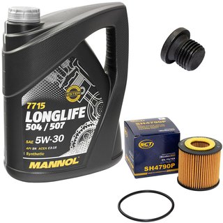 Motorl Set Longlife 5W-30 API SN 5 Liter + lfilter SH4790P + lablassschraube 48874