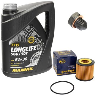 Motorl Set Longlife 5W-30 API SN 5 Liter + lfilter SH4790P + lablassschraube 12281