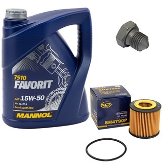 Motoröl Set Favorit 15W-50 API SL CF CF-4 5 Liter + Ölfilter SH4790P + Ölablassschraube 03272
