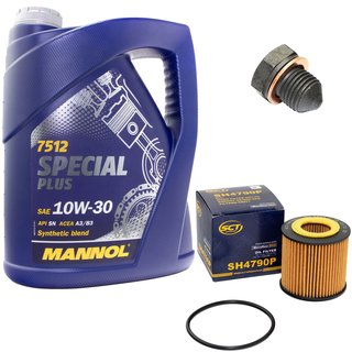 Engineoil set Special Plus 10W30 API SN 5 liters + Oil Filter SH4790P + Oildrainplug 12281