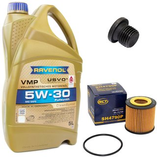 Engineoil set VMP SAE 5W-30 5 liters + Oil Filter SH4790P + Oildrainplug 48874