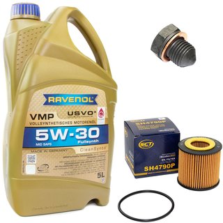 Engineoil set VMP SAE 5W-30 5 liters + Oil Filter SH4790P + Oildrainplug 12281