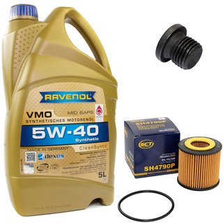Engineoil set VMO SAE 5W-40 5 liters + Oil Filter SH4790P + Oildrainplug 48874