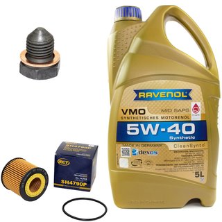 Engineoil set VMO SAE 5W-40 5 liters + Oil Filter SH4790P + Oildrainplug 12281