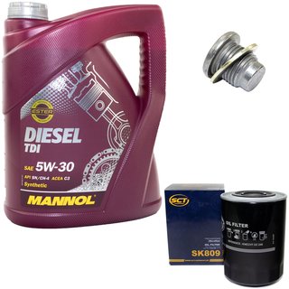 Engine Oil Set 5W-30 5 liters + oil filter SCT SK809 + Oildrainplug 101250