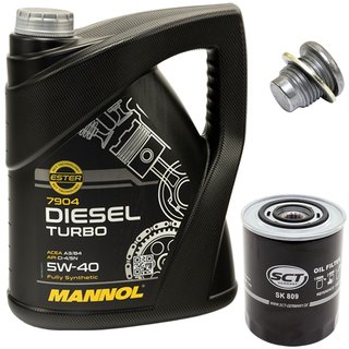 Engine oil set 5W40 Diesel Turbo 5 liters + oil filter SK809 + Oildrainplug 101250