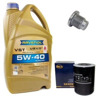 Engineoil set VollSynth Turbo VST SAE 5W-40 5 liters + Oil Filter SK809 + Oildrainplug 48880