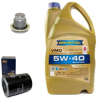 Engineoil set VMO SAE 5W-40 5 liters + Oil Filter SK809 + Oildrainplug 101250