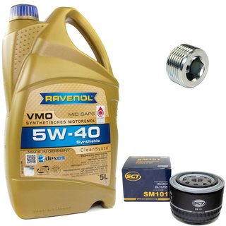 Engineoil set VMO SAE 5W-40 5 liters + Oil Filter SM101 + Oildrainplug 38179