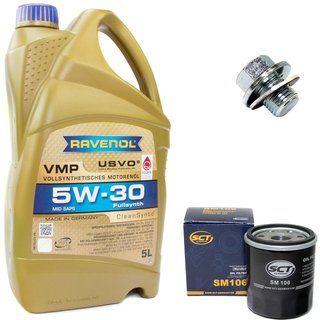 Engineoil set VMP SAE 5W-30 5 liters + Oil Filter SM106 + Oildrainplug 30264