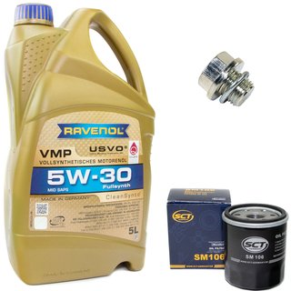 Engineoil set VMP SAE 5W-30 5 liters + Oil Filter SM106 + Oildrainplug 30269
