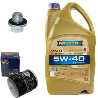 Engineoil set VMO SAE 5W-40 5 liters + Oil Filter SM106 + Oildrainplug 30264