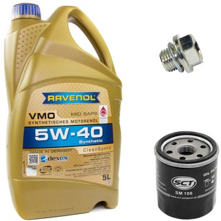 Engineoil set VMO SAE 5W-40 5 liters + Oil Filter SM106 + Oildrainplug 30269