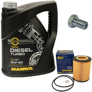 Motorl Set 5W40 Diesel Turbo 5 Liter + lfilter SH426P + lablassschraube 48893