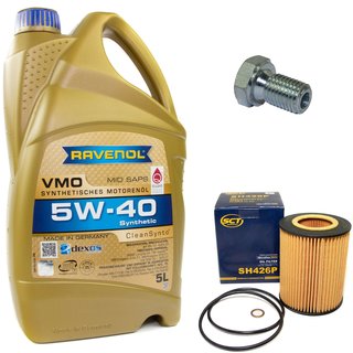 Engineoil set VMO SAE 5W-40 5 liters + Oil Filter SH426P + Oildrainplug 48893