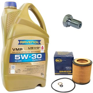 Engineoil set VMP SAE 5W-30 5 liters + Oil Filter SH4032P + Oildrainplug 48893