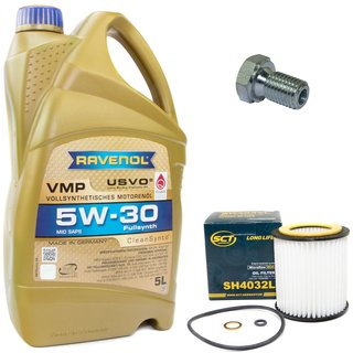 Engineoil set VMP SAE 5W-30 5 liters + Oil Filter SH4032L + Oildrainplug 48893