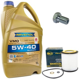Engineoil set VMO SAE 5W-40 5 liters + Oil Filter SH4032L + Oildrainplug 48893