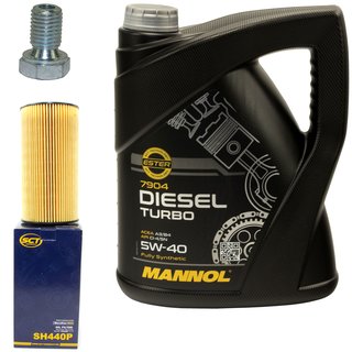 Engine oil set 5W40 Diesel Turbo 5 liters + oil filter SH440P + Oildrainplug 48893