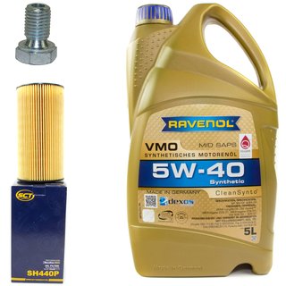 Engineoil set VMO SAE 5W-40 5 liters + Oil Filter SH440P + Oildrainplug 48893