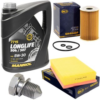Engineoil set Longlife 5W30 API SN 5 liters + Oil Filter SH4049P + Oildrainplug 48871 + airfilter SB2095