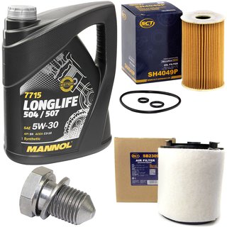 Engineoil set Longlife 5W30 API SN 5 liters + Oil Filter SH4049P + Oildrainplug 48871 + airfilter SB2309