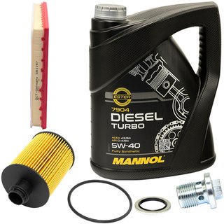 Engine oil set 5W40 Diesel Turbo 5 liters + oil filter SH 4066 P + Oildrainplug 31119 + Airfilter SB2267