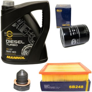 Engine oil set 5W40 Diesel Turbo 5 liters + oil filter SM108 + Oildrainplug 12281 + Airfilter SB248