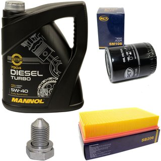 Engine oil set 5W40 Diesel Turbo 5 liters + oil filter SM108 + Oildrainplug 48871 + Airfilter SB206