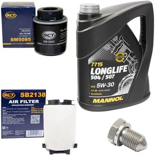 Motorl Set Longlife 5W-30 API SN 5 Liter + lfilter SM5085 + lablassschraube 15374 + Luftfilter SB2138