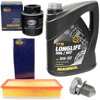 Engineoil set Longlife 5W30 API SN 5 liters + Oil Filter SM5085 + Oildrainplug 48871 + Airfilter SB2217