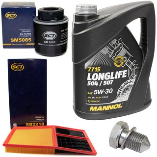 Motorl Set Longlife 5W-30 API SN 5 Liter + lfilter SM5085 + lablassschraube 48871 + Luftfilter SB2218
