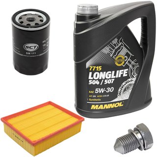 Motorl Set Longlife 5W-30 API SN 5 Liter + lfilter SM111 + lablassschraube 48871 + Luftfilter SB2166
