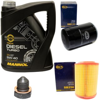 Engine oil set 5W40 Diesel Turbo 5 liters + oil filter SM111 + Oildrainplug 12281 + Airfilter SB256