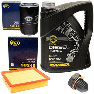 Engine oil set 5W40 Diesel Turbo 5 liters + oil filter SM111 + Oildrainplug 12281 + Airfilter SB248