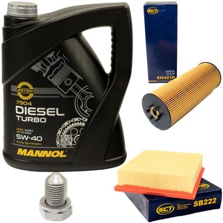 Engine oil set 5W40 Diesel Turbo 5 liters + oil filter SH421P + Oildrainplug 15374 + Airfilter SB222